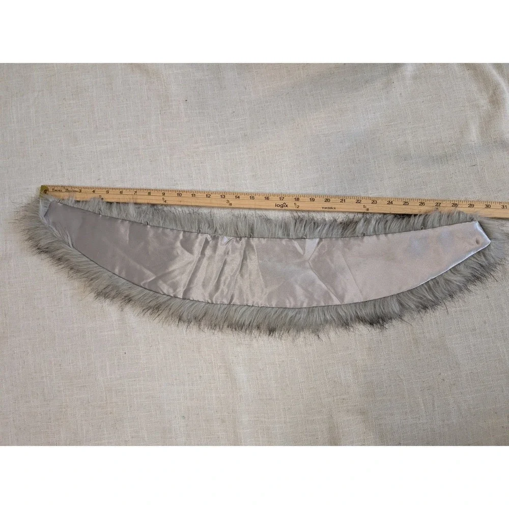 Faux Fur Stole Scarf Satin Lined Plush OS Wrap Silver 30x7